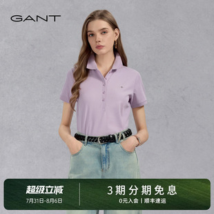 甘特2025新款 流行女装 GANT 夏季 纯色上衣珠地棉混纺短袖 POLO衫