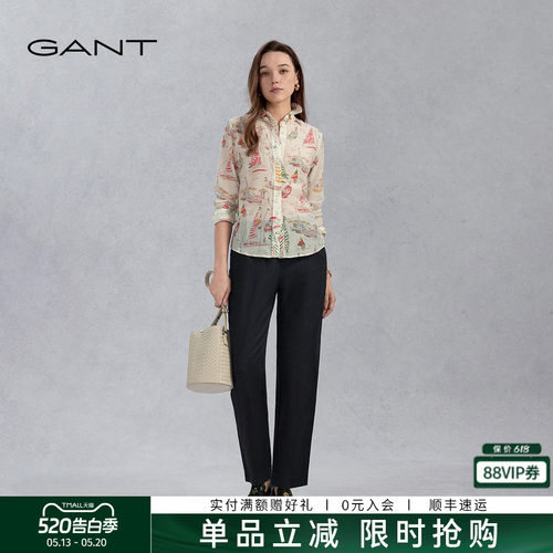 GANT/甘特女士亚麻松紧腰休闲裤