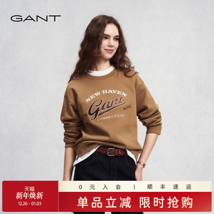 加绒上衣重工刺绣美式 女生厚款 休闲运动卫衣 甘特25秋冬新款 GANT