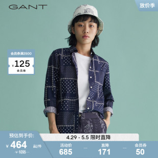 衬衫 休闲舒适简约复古印花透气长袖 4322059 GANT甘特女士时尚