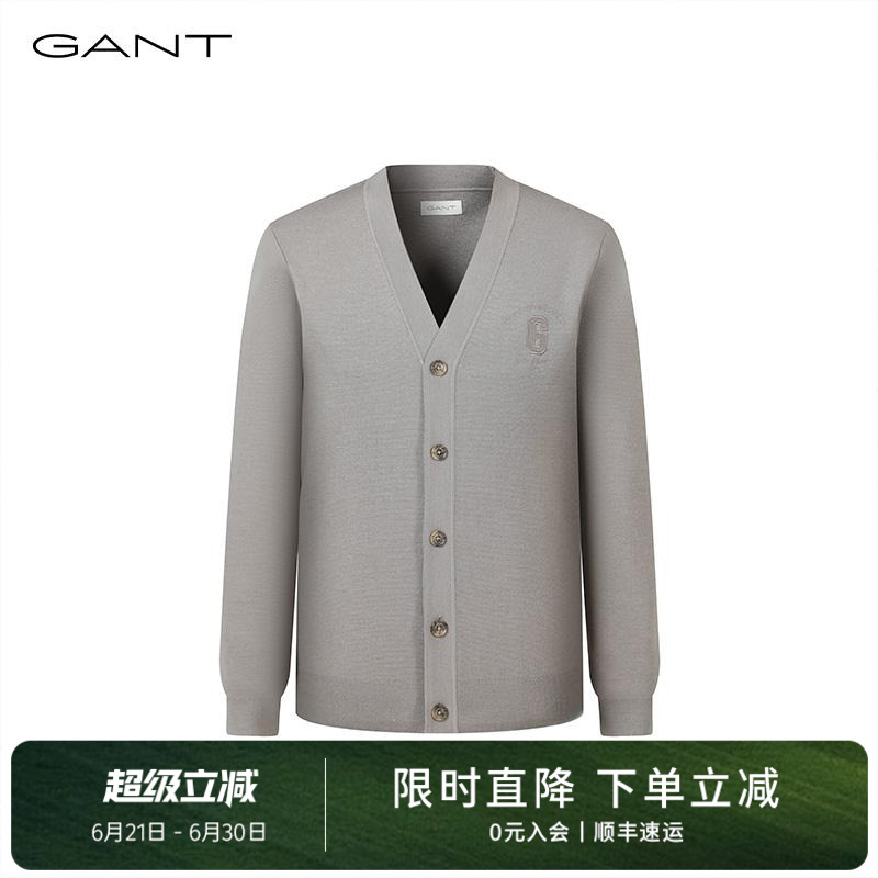 GANT/甘特2024春季新款纯色针织开衫宽松保暖时尚刺绣毛衣外套男
