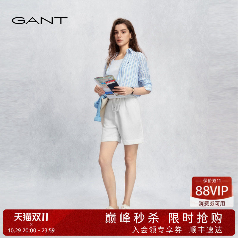 GANT/甘特26新款女士亚麻简约纯色直筒宽松显瘦薄款休闲短裤