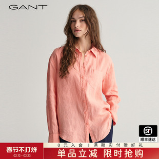 GANT/甘特春夏女士时尚休闲美式100%亚麻宽松翻领纯色长袖衬衫