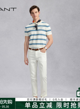 GANT/甘特春夏新款男裤时尚修身简约通勤纯白色高级感五袋牛仔裤