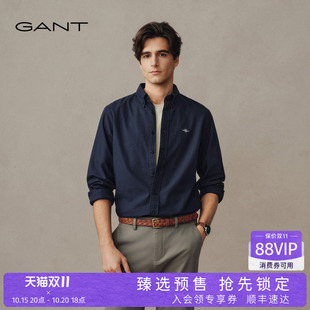 【暖绒衫】GANT/甘特26秋冬男士纯棉磨毛翻领暗纹衬衫通勤衬衣