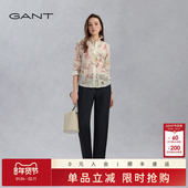女士亚麻舒透纯色通勤松紧腰直筒休闲裤 GANT 甘特2025春夏新款 子