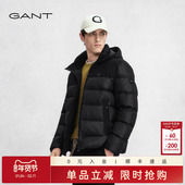 GANT 可拆卸连帽休闲抽绳白鸭绒黑色羽绒服外套 男士 甘特冬季 新款