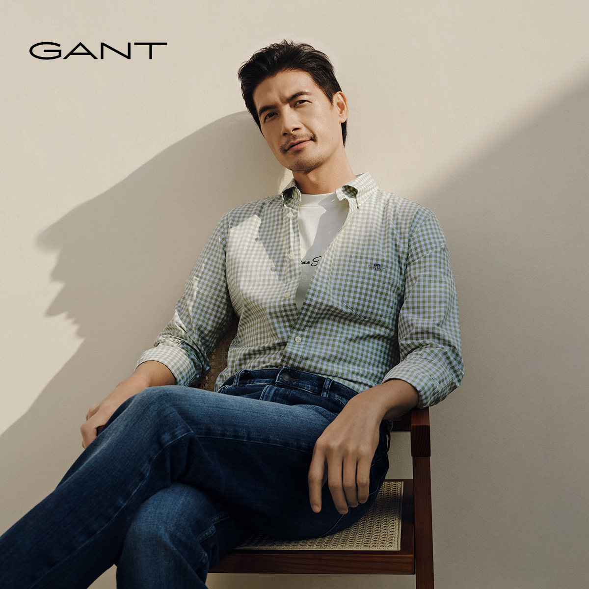 【亚洲版型】GANT/甘特男士纯棉通勤衬衣绿格纹复古休闲长袖衬衫