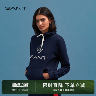 女士上衣美式 新款 复古休闲运动学院风连帽套头卫衣 甘特秋季 GANT