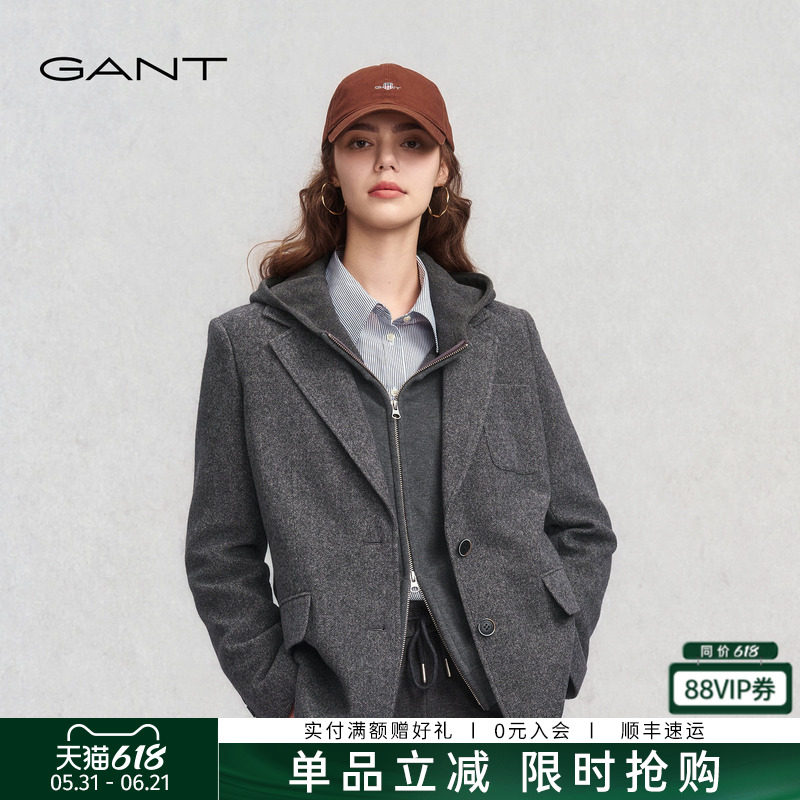 【100%绵羊毛】GANT/甘特春秋女士外套美式休闲老钱风复古单西服