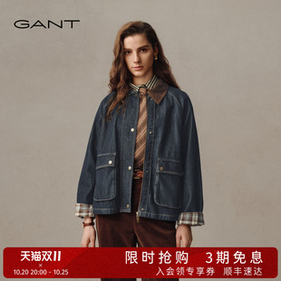 GANT/甘特26秋冬新款女士巴恩风牛仔夹克外套灯芯绒撞色翻领风衣