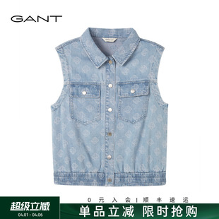 GANT 女士天丝休闲短款 复古风无袖 老花牛仔马甲外套 甘特春夏新款