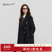 GANT 甘特25秋冬新款 女士羊毛呢大衣复古英伦学院风双排扣外套