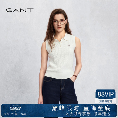 GANT/甘特女士绞花翻领无袖针织
