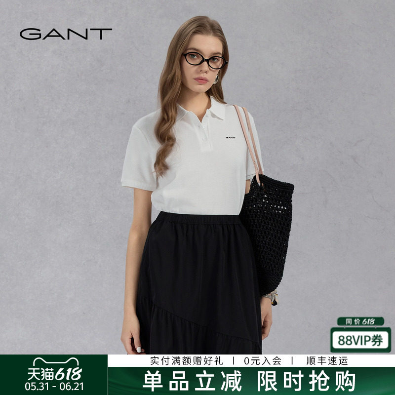 GANT/甘特新款夏季女士精梳棉T恤上衣小方格肌理感休闲短袖POLO衫