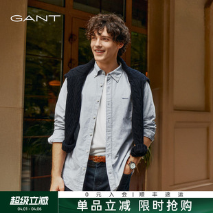 甘特春夏新款 GANT G49衬衫 条纹衬衣 装 纯棉纯色牛津纺衬衫 男士