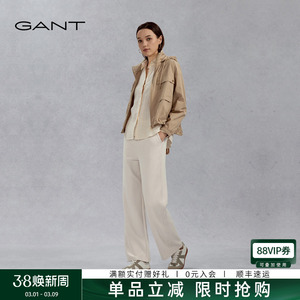 GANT/甘特春夏新款女士宽松直筒阔腿裤抽绳松紧腰通勤百搭休闲裤