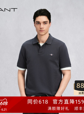 【出色POLO】GANT/甘特26春夏男士纯棉休闲灰色正肩短袖T恤polo衫