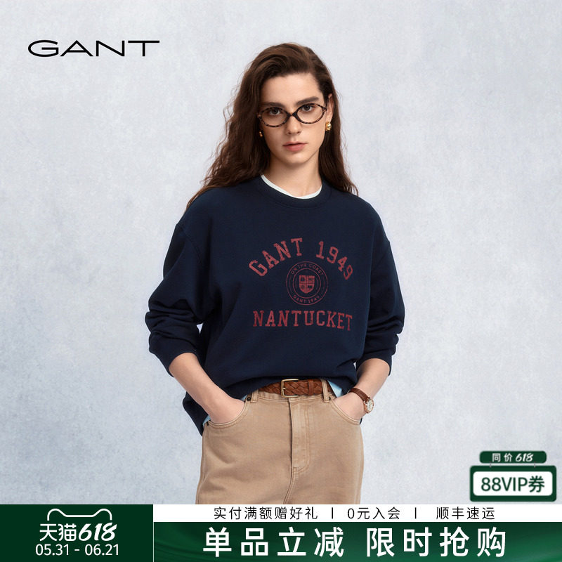 【随心系列】GANT/甘特26春夏女纯棉圆领卫衣学院风宽松美式上衣