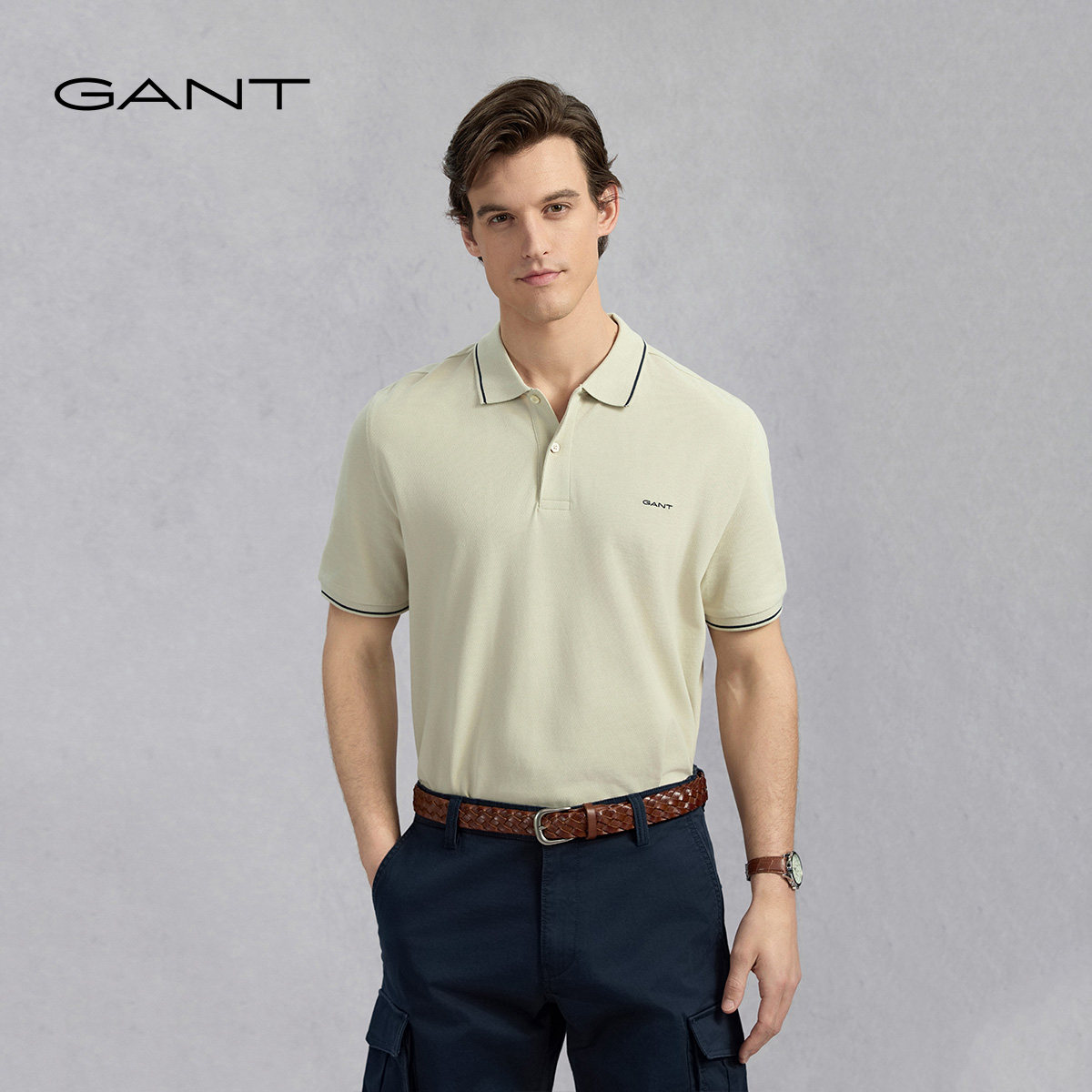 【100%棉】GANT/甘特夏男士休闲百搭T恤纯色撞色边通勤短袖POLO衫