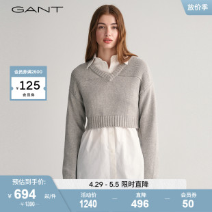 毛针织衫 女士V领短款 4802136 GANT甘特2023秋冬新款