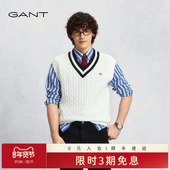 马甲撞色鸡心领绞花学院风百搭无袖 GANT 甘特26春夏男士 毛背心