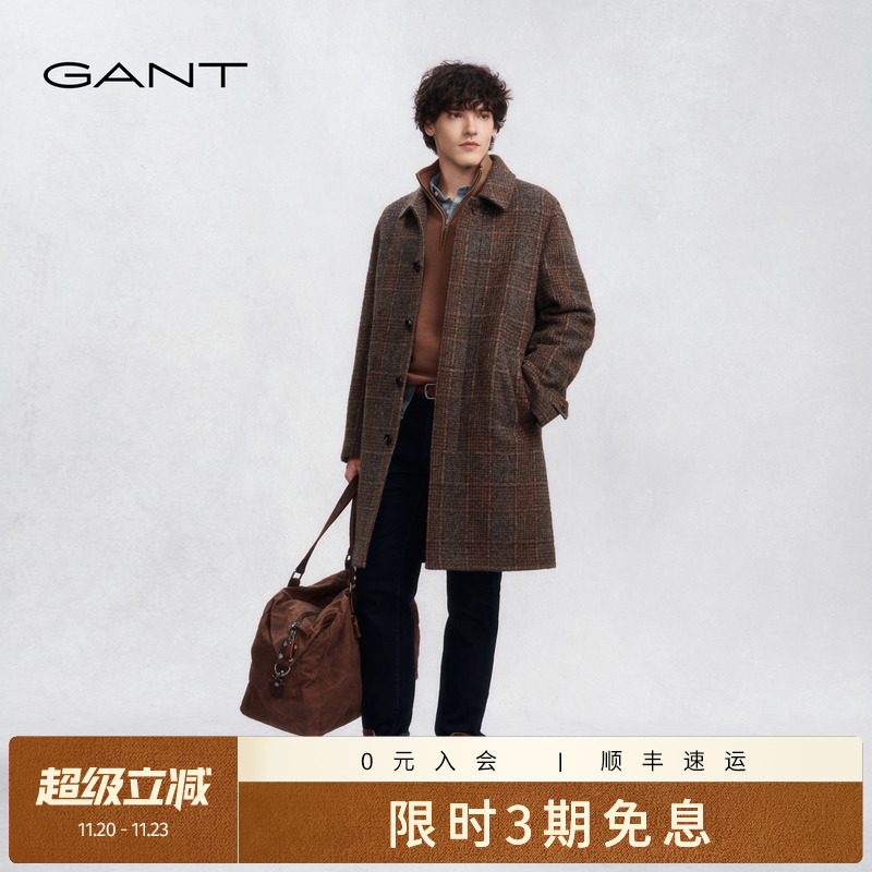 GANT/甘特男装格纹羊毛呢大衣
