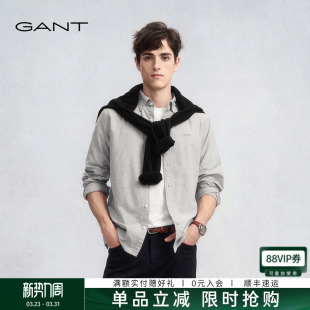 牛津纺衬衫 纯棉净色通勤休闲长袖 GANT 男装 衬衣 甘特秋冬新款