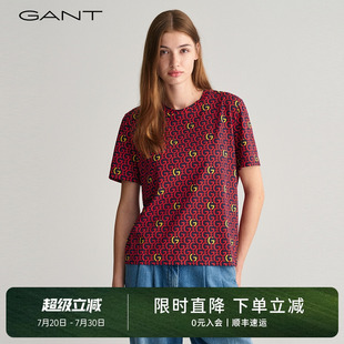 字母印花上衣美式 甘特夏季 女装 T恤衫 休闲圆领短袖 100%棉 GANT