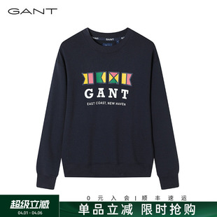 甘特秋季 100%棉 GANT 卫衣 女士宽松休闲字母印花圆领套头长袖