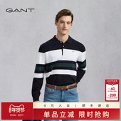 100%棉 休闲学院风格 GANT 甘特新款 男士 纹翻领宽松长袖 针织衫