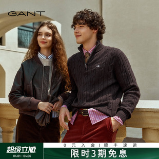 纯羊毛衫 GANT 甘特秋冬新款 男士 半高领复古绞花半拉链毛衣针织衫