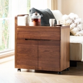 北美黑胡桃木移动推车设计师款 沙发茶边柜侧边柜实木手推车红酒柜