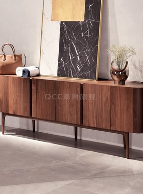 设计师款轻奢餐边柜北美黑胡桃木茶水柜餐厅储物柜意式卧室电视柜