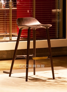 西班牙MORGAN吧椅北美黑胡桃木高脚椅设计师高吧凳高级感品酒椅子