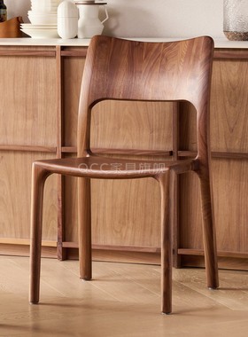 北美黑胡桃木餐椅设计师款全榫卯家用靠背椅子实木意式极简风书椅