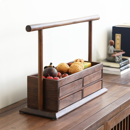 QCC北美黑胡桃木手提收纳盒水果