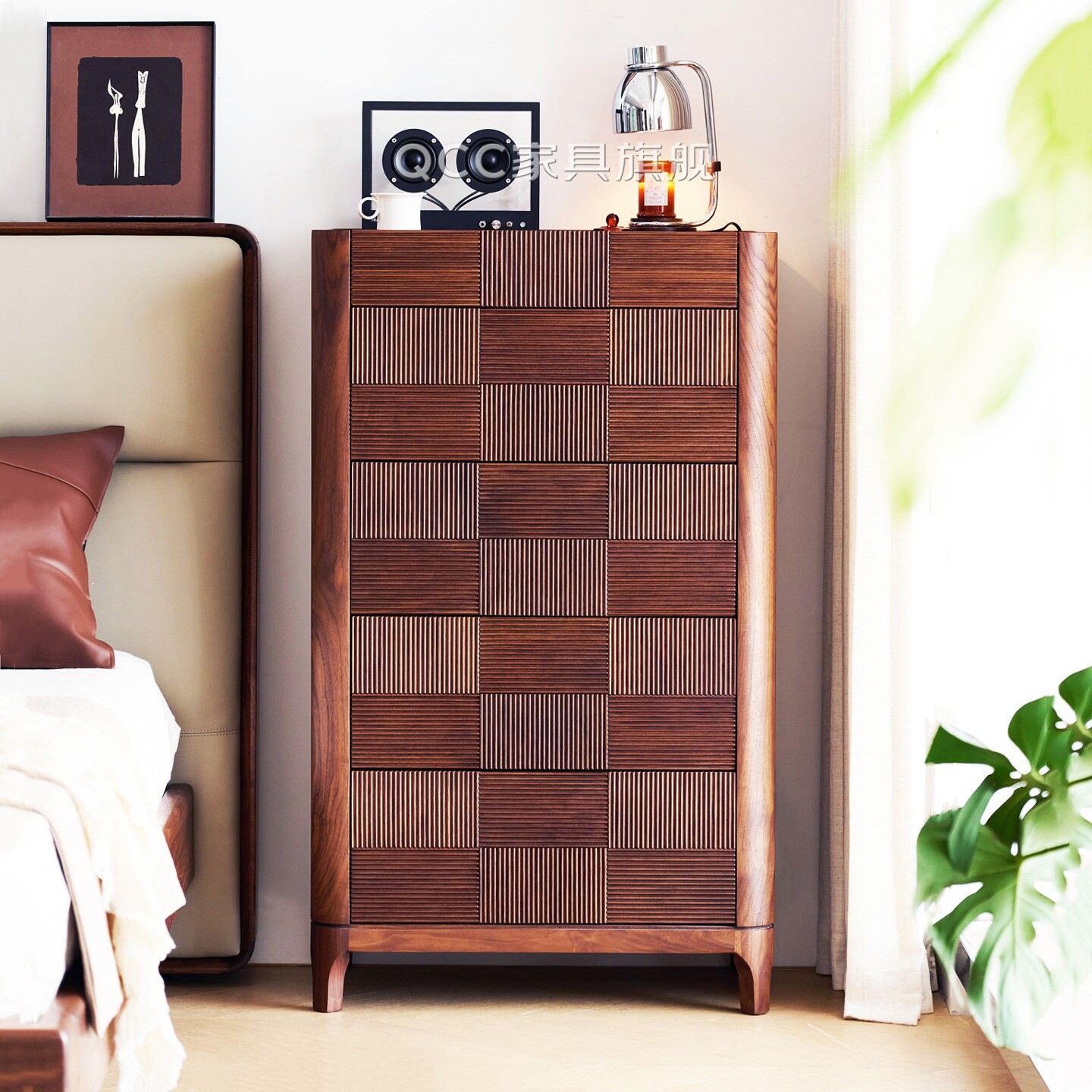 北美黑胡桃木五斗柜设计师款中古风轻奢高级感抽屉柜卧室收纳柜子