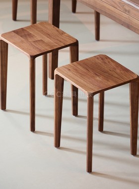 北美黑胡桃木方凳家用结实耐用餐凳可叠放客人备用凳实木茶凳堆叠
