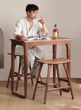 意式极简小吧台北美黑胡桃木吧台简约品酒桌两人小餐桌家用小书桌