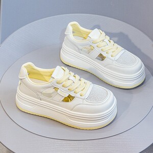 47号真皮镂空小白鞋女超轻软底轻便网面透气厚底休闲运动2026夏款