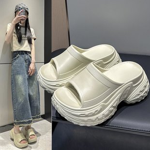 百搭一字拖 德式 8cm松糕底拖鞋 女新款 高颜值增高软底网红四季
