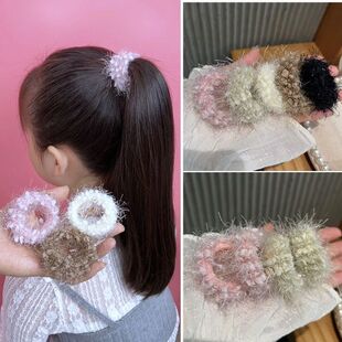 柔软高弹力耐用毛球发圈女秋冬加粗不勒头马尾毛绒扎发绳皮筋