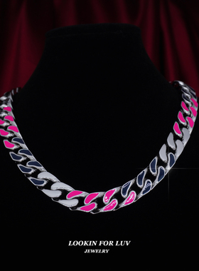 LFL欧美嘻哈饰品 13mm全钢不掉色滴油黑红拼色古巴链 cuban chain