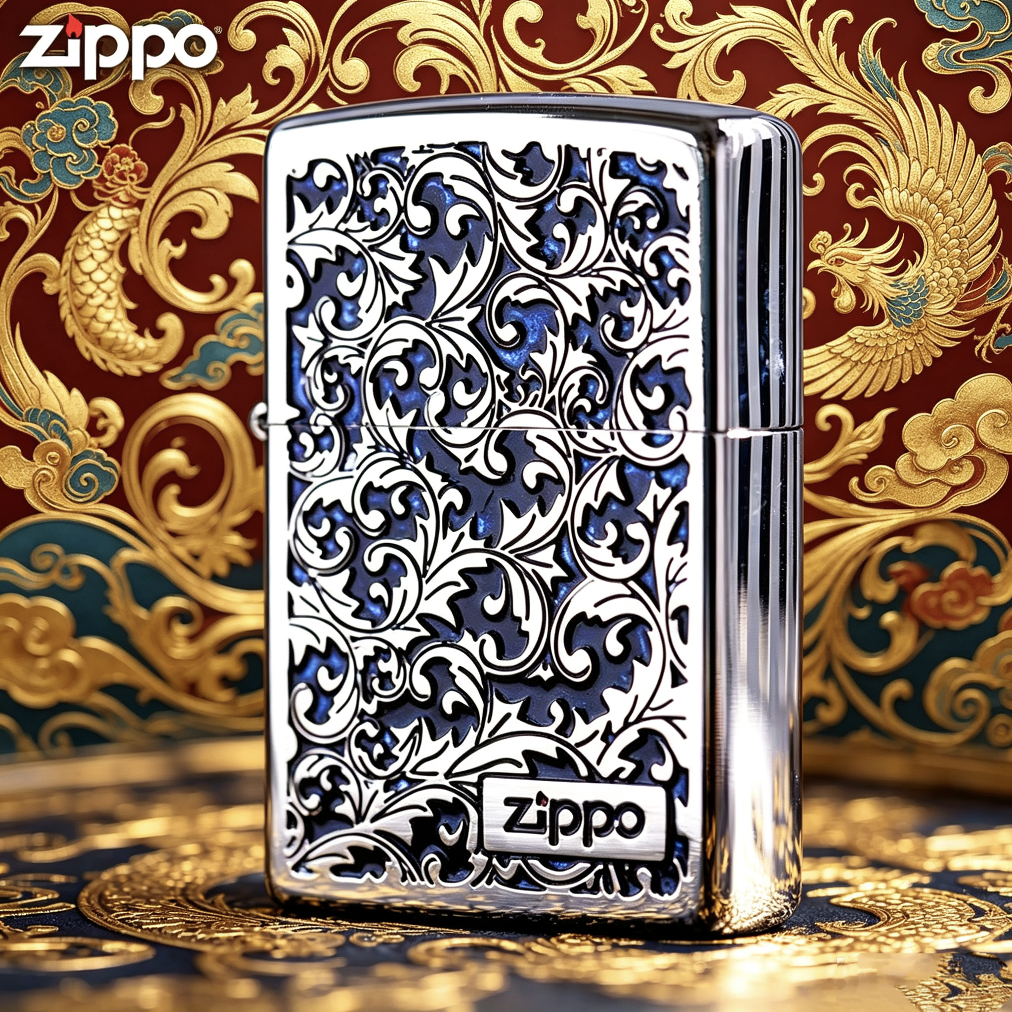 Zippo经典唐草系列 冰面填充防风打火机 送礼男士商务轻奢煤油机