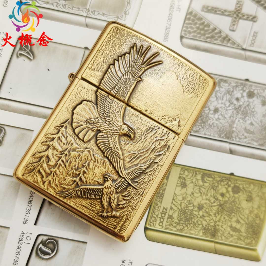 zippo正品打火机芝宝纯铜美版章贴高山鹰20854飞鹰无畏送礼收藏