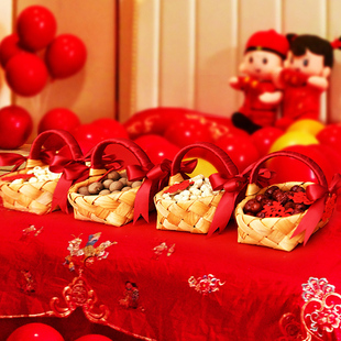 结婚庆婚房装饰用品早生贵子模具篮子压床摆件收纳手提篮编制篮子