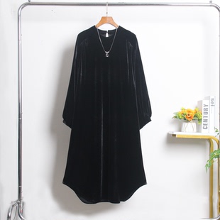 2025秋季新款高端轻奢灯笼袖慵懒风立领宽松气质减龄金丝绒连衣裙