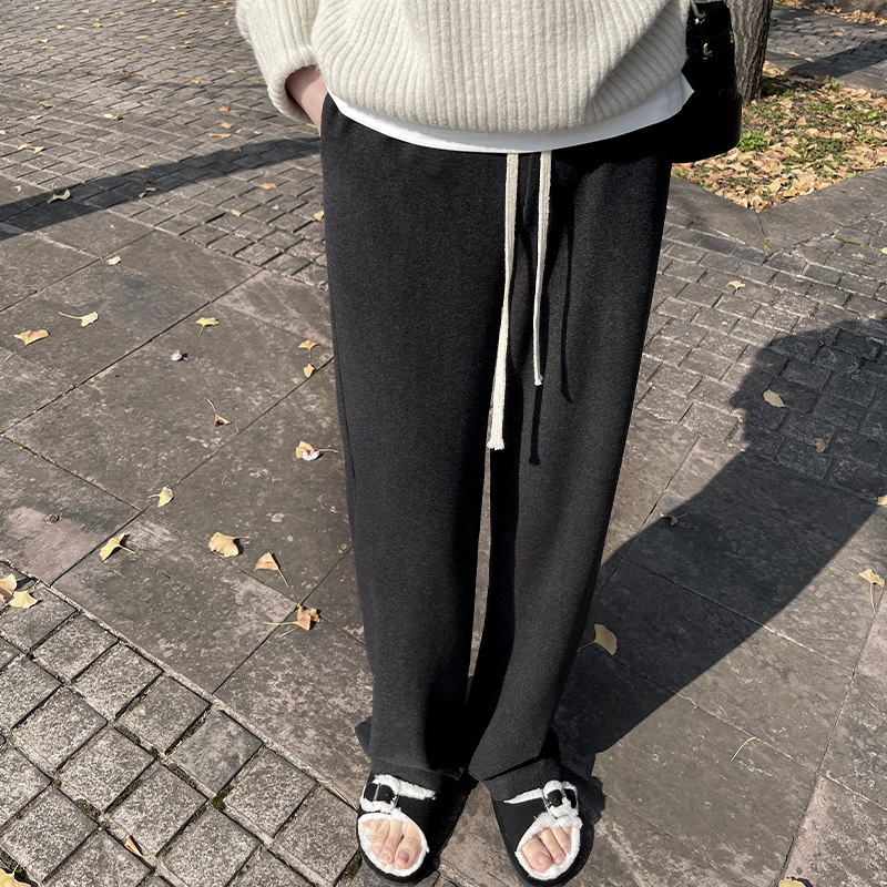秋冬垂坠感阔腿裤女宽松慵懒显瘦云朵裤高腰德绒糯米直筒拖地长裤