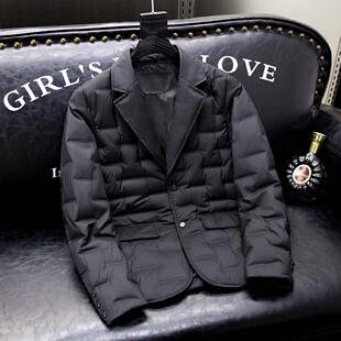 欧洲站轻奢西装羽绒服男2025冬季新款潮流简约百搭修身西服外套男
